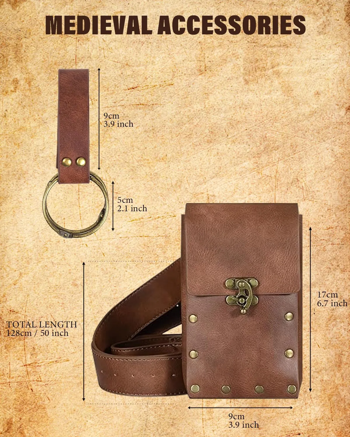 Cellphone Holder Retro Belt Pouch Waist Bag Fanny Pack Steampunk Medieval Renaissance Purse Halloween Costume Accessory (1-Brown)