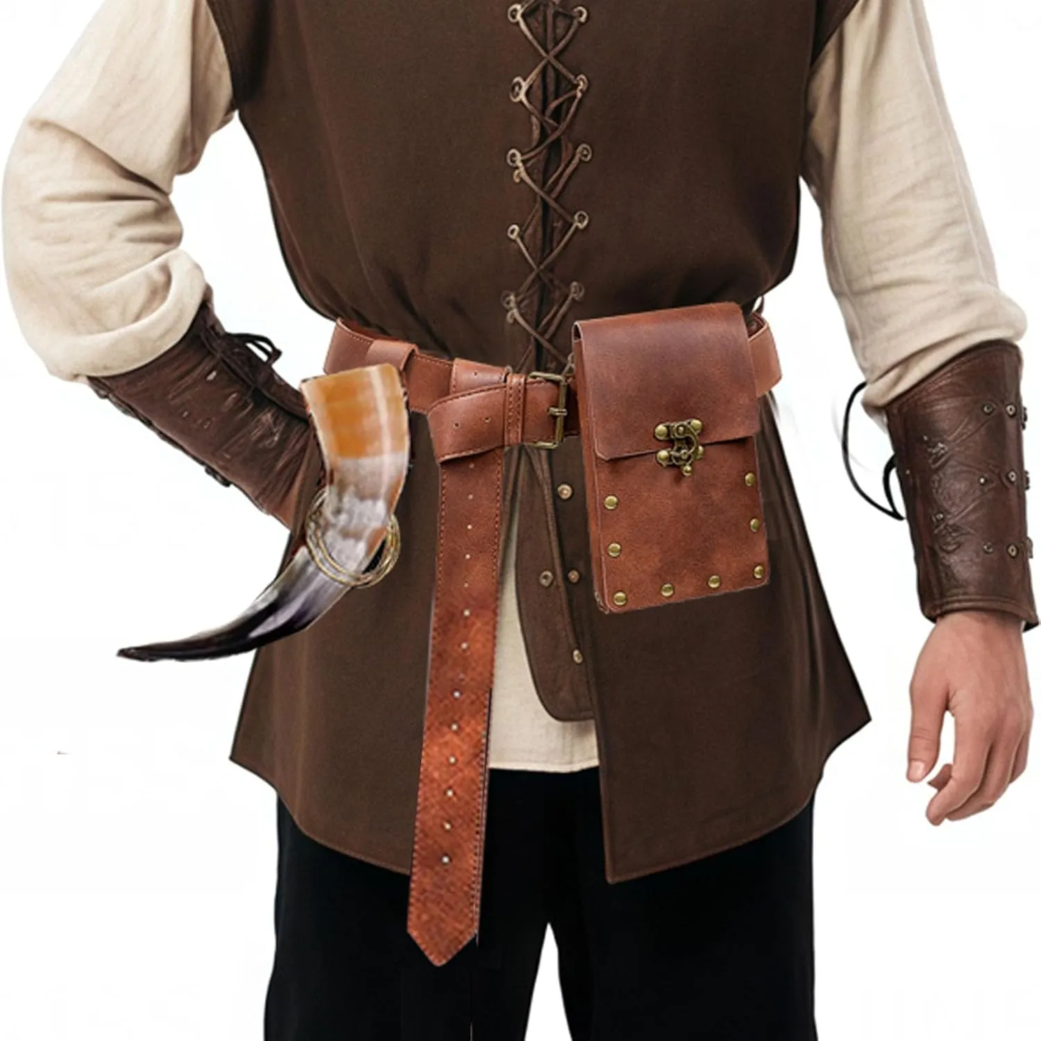 Cellphone Holder Retro Belt Pouch Waist Bag Fanny Pack Steampunk Medieval Renaissance Purse Halloween Costume Accessory (1-Brown)