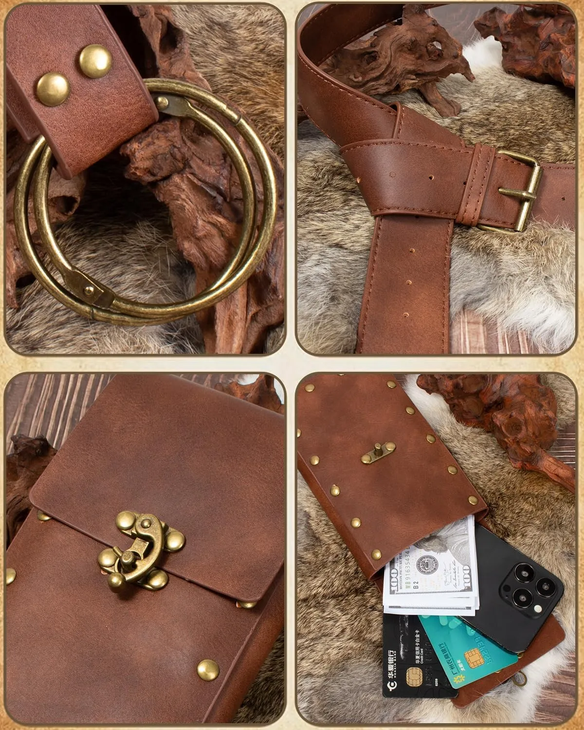 Cellphone Holder Retro Belt Pouch Waist Bag Fanny Pack Steampunk Medieval Renaissance Purse Halloween Costume Accessory (1-Brown)