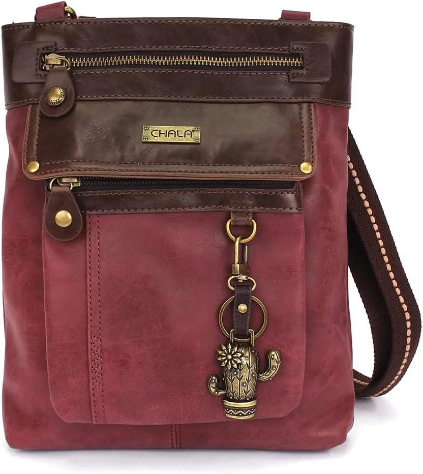 CHALA GEMINI Crossbody Canvas Gift Messenger Bag Burgundy - Cactus