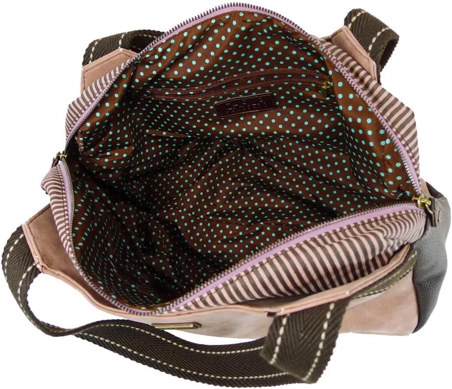 Chala Handbags Dust Rose Shoulder Purse Tote Bag with Key Fob/ Coin Purse