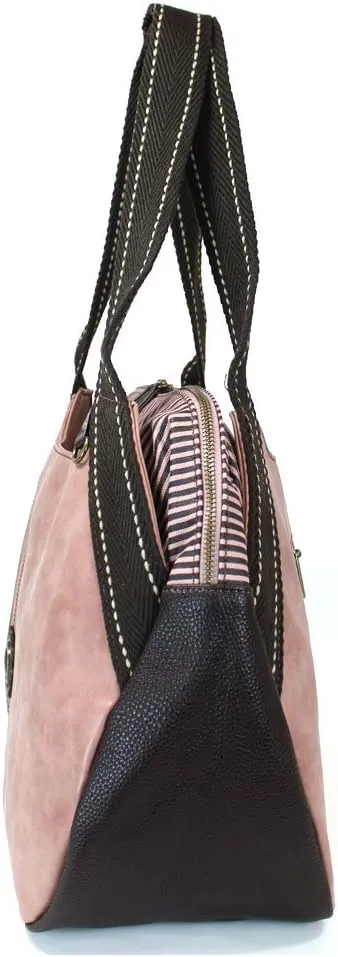 Chala Handbags Dust Rose Shoulder Purse Tote Bag with Key Fob/ Coin Purse