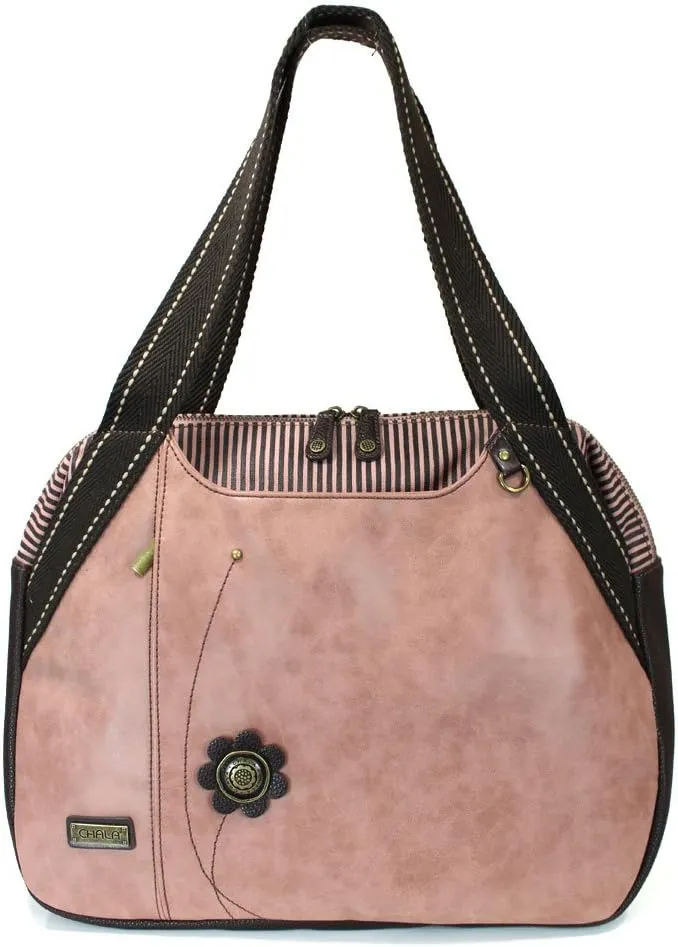 Chala Handbags Dust Rose Shoulder Purse Tote Bag with Key Fob/ Coin Purse