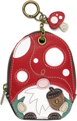 CHALA Mini Coin Purse Keychain - Women's RFID Protected Card Holder and Coin Purse Accessory - Gnome - red