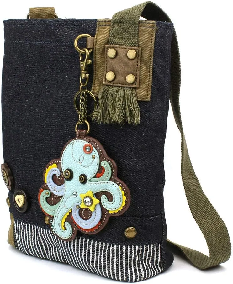 Chala Patch Cross-Body Women Handbag, Blue Denim Canvas Messenger Bag