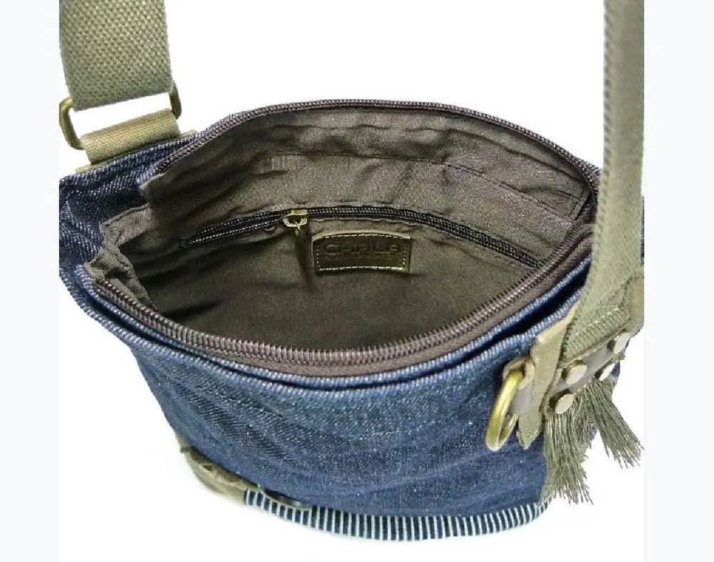 Chala Patch Cross-Body Women Handbag, Blue Denim Canvas Messenger Bag
