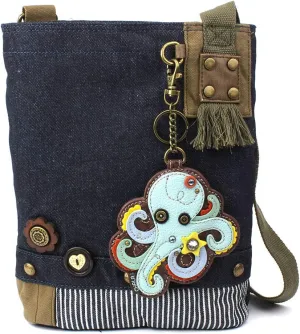 Chala Patch Cross-Body Women Handbag, Blue Denim Canvas Messenger Bag