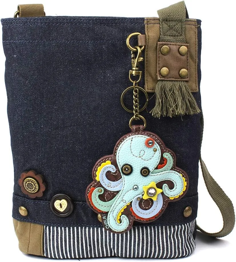 Chala Patch Cross-Body Women Handbag, Blue Denim Canvas Messenger Bag