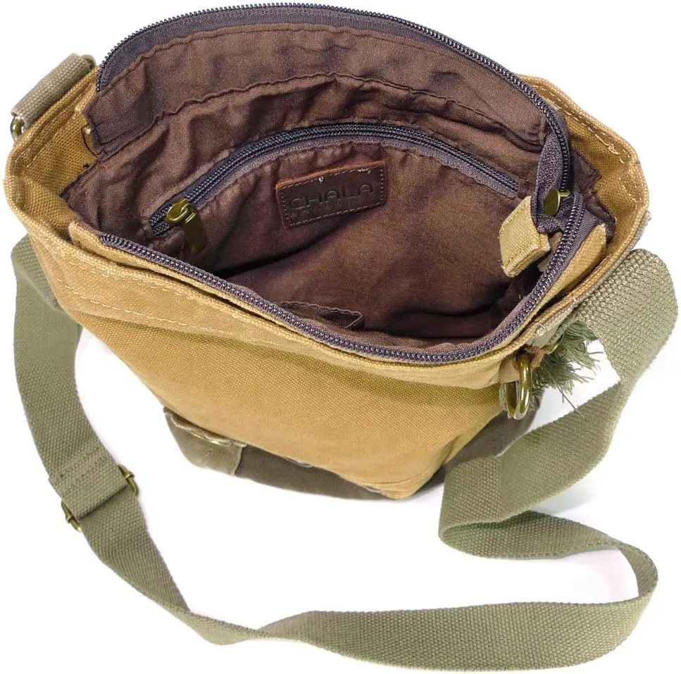 CHALA Patch Cross-Body Women Handbag, Canvas Messenger Bag Brown
