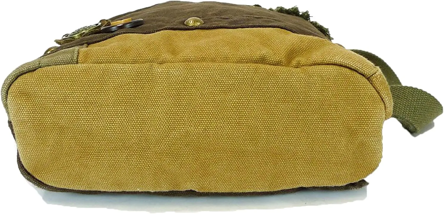 CHALA Patch Cross-Body Women Handbag, Canvas Messenger Bag Dark Brown