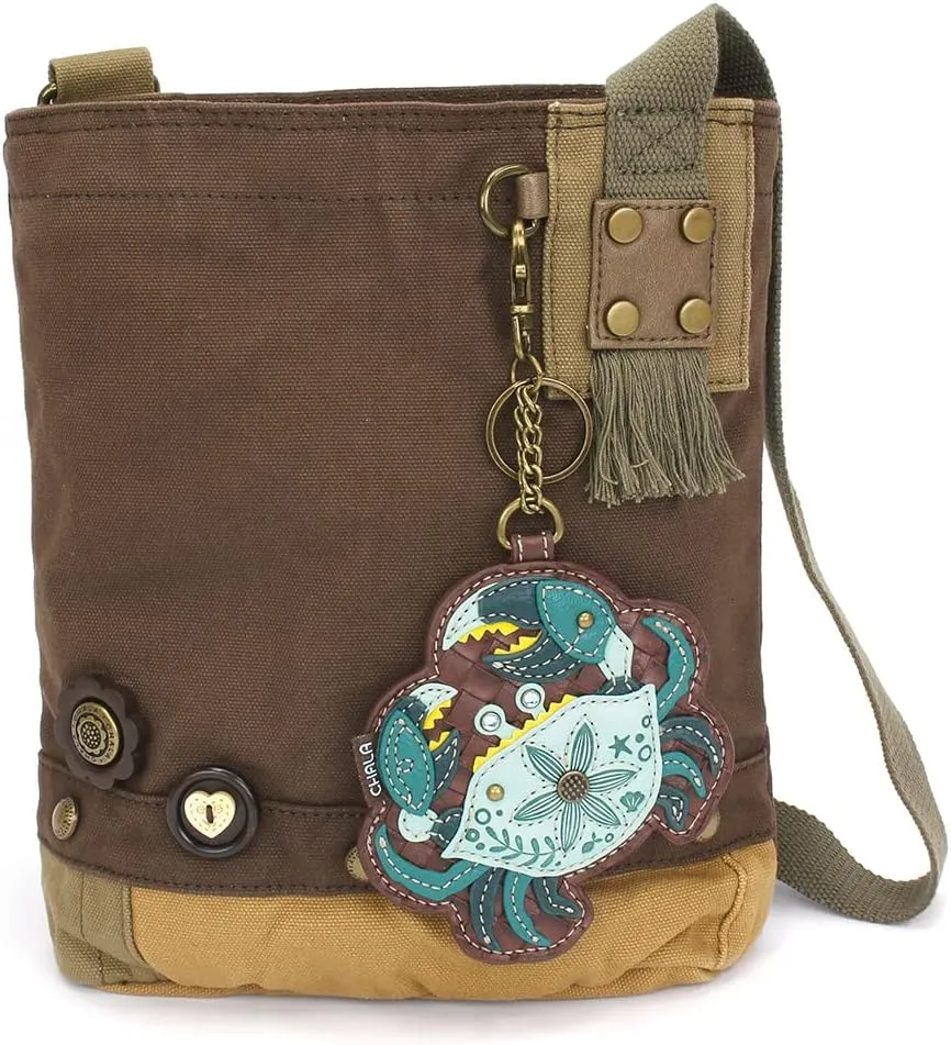 CHALA Patch Cross-Body Women Handbag, Canvas Messenger Bag - Dark Brown