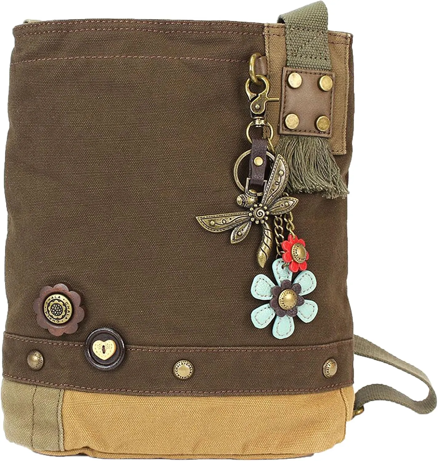 CHALA Patch Cross-Body Women Handbag, Canvas Messenger Bag Dark Brown