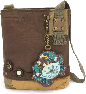 CHALA Patch Cross-Body Women Handbag, Canvas Messenger Bag - Dark Brown