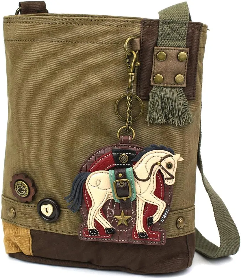 CHALA Patch Cross-Body Women Handbag Canvas Messenger Bag - Horse Gen II - Olive