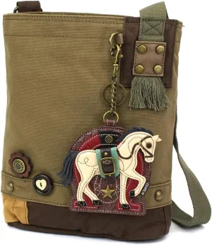 CHALA Patch Cross-Body Women Handbag Canvas Messenger Bag - Horse Gen II - Olive