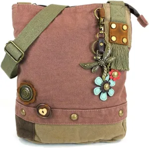 CHALA Patch Cross-Body Women Handbag, Canvas Messenger Bag, Metal Dragonfly - Mauve