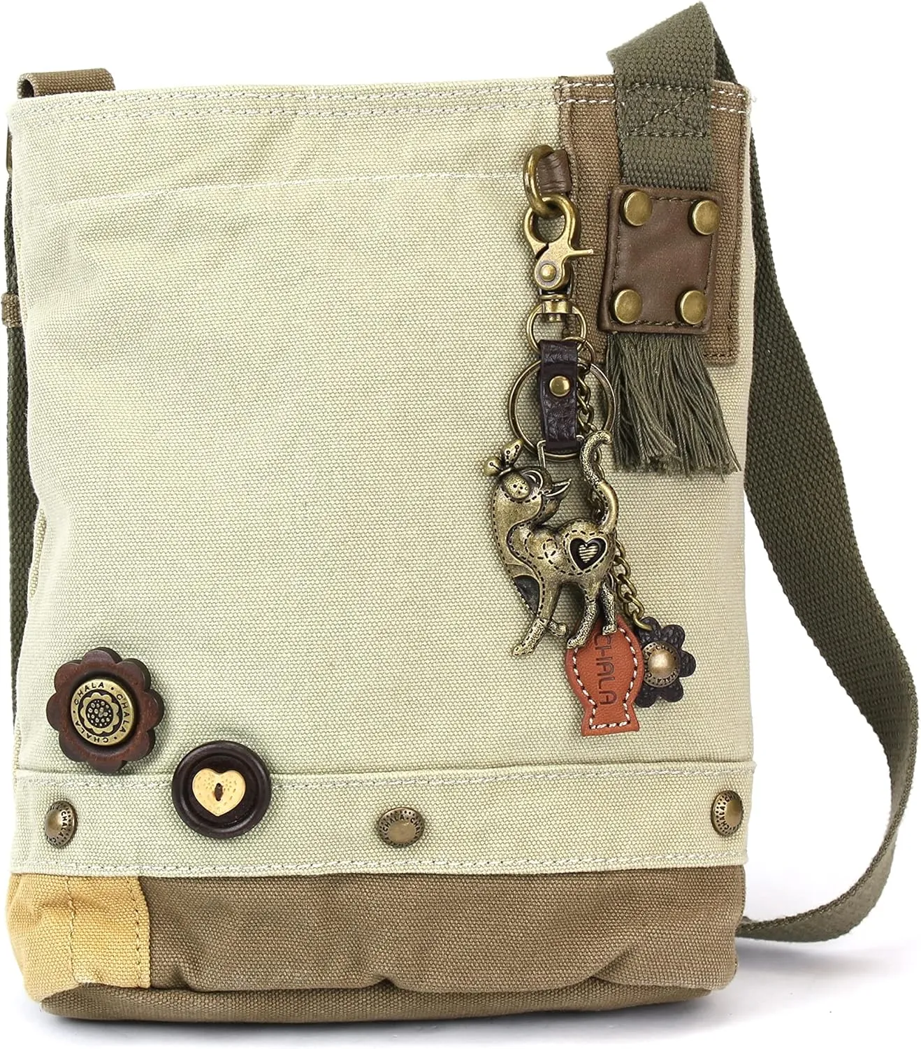 CHALA Patch Cross-Body Women Handbag, Canvas Messenger Bag Olive
