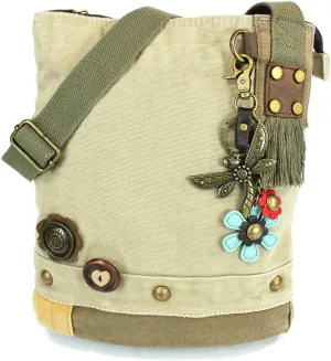 CHALA Patch Cross-Body Women Handbag, Canvas Messenger Bag Olive