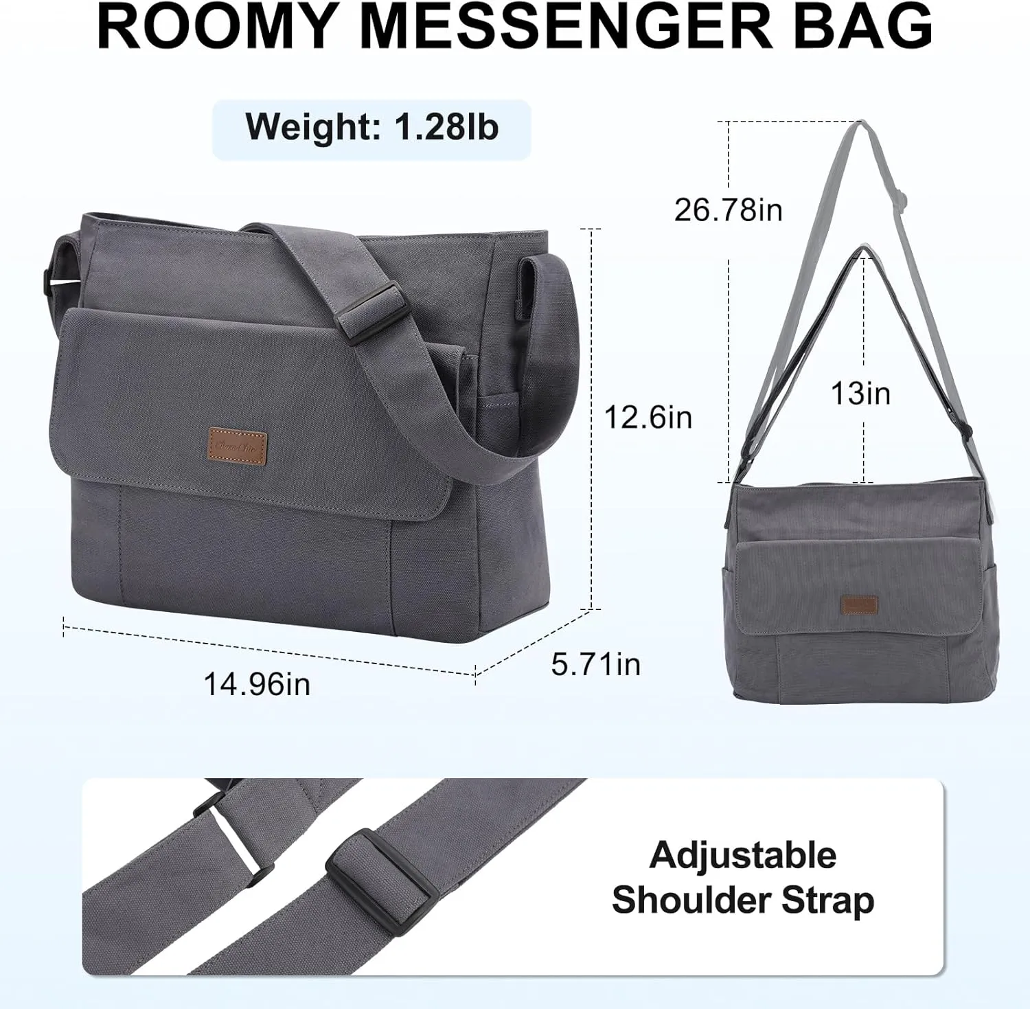 Chase Chic Canvas Messenger Bag, Large Laptop Crossbody Sholder Satchel Work College Tote Bag for Men Women