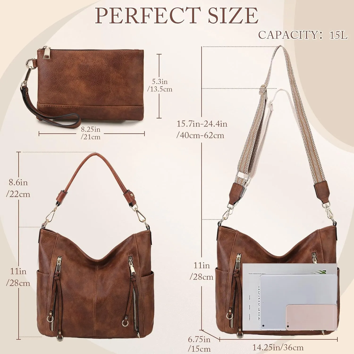 Chase Chic Hobo Bag for Women, PU Ladies Purse Handbags Trendy Crossbody Shoulder Bucket Bag for Work,Travel