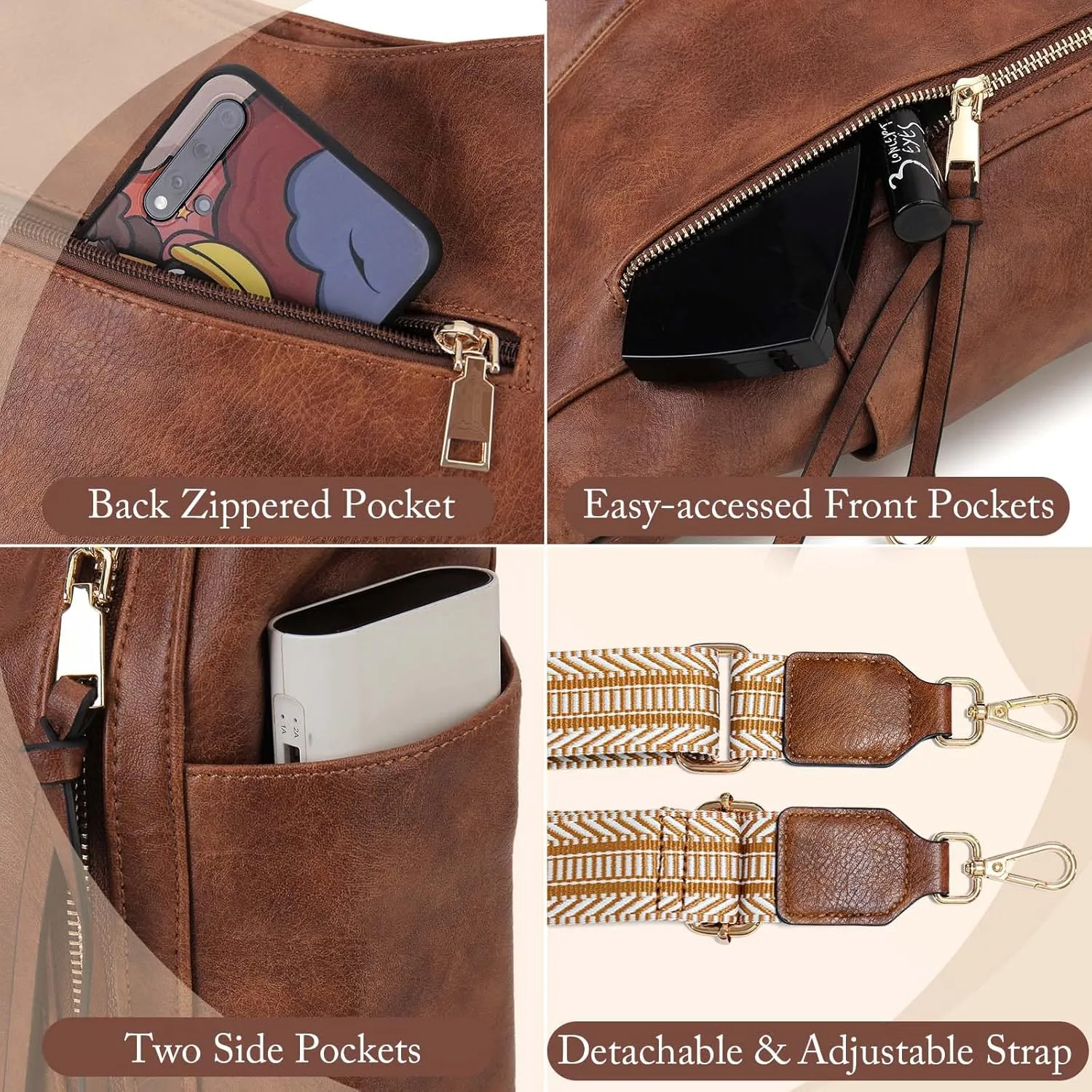 Chase Chic Hobo Bag for Women, PU Ladies Purse Handbags Trendy Crossbody Shoulder Bucket Bag for Work,Travel