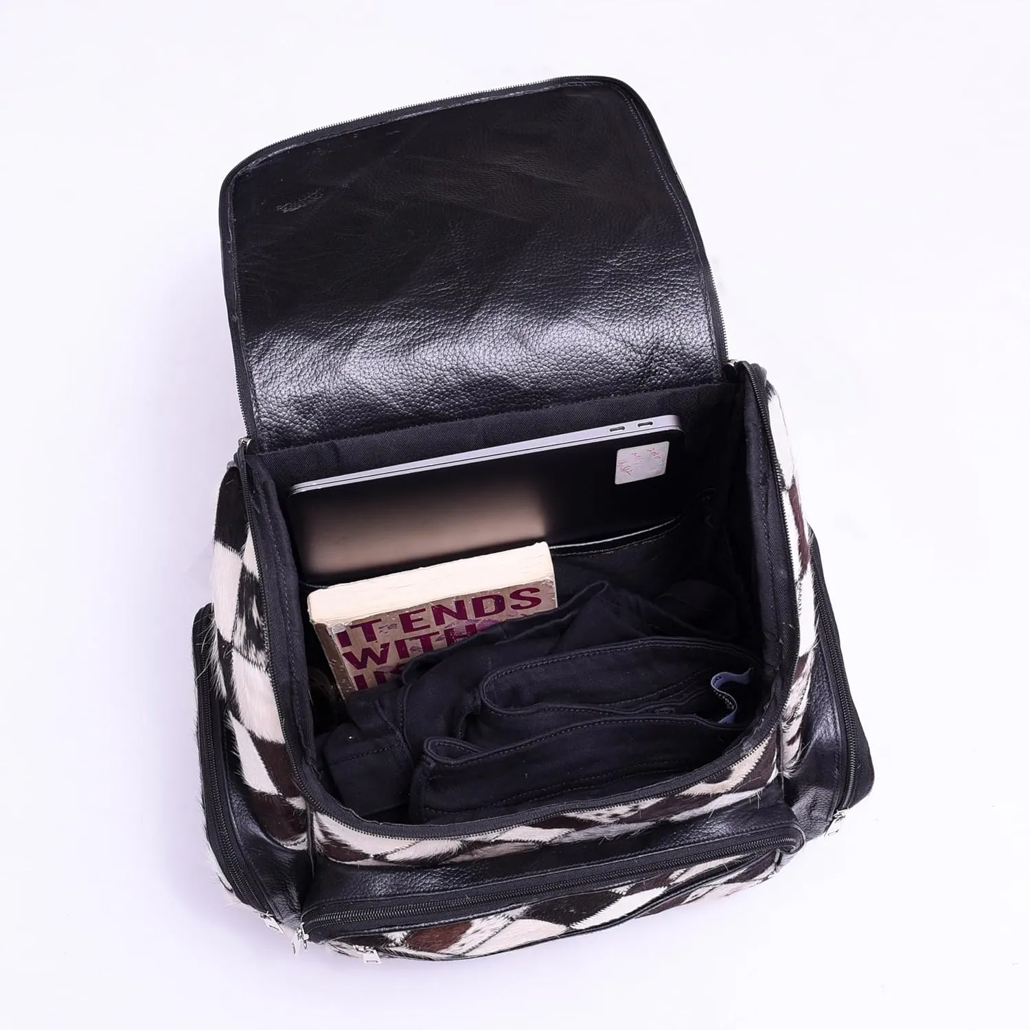 CHAYELL Cowhide Ideal Leather Bag with Laptop Compartment – Travel Bag, Western Diaper Bag for Women (Black chess, Black)