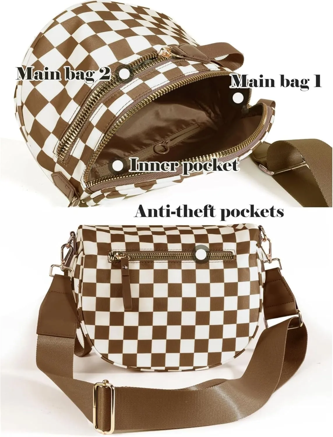 Checkered Crossbody Bag for Women Fanny Packs Shoulder Bum Bag Hobo Purses Handbags for Travel
