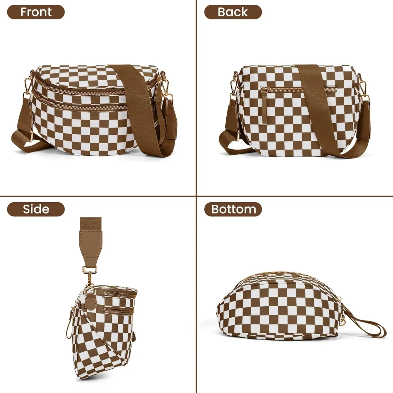 Checkered Crossbody Bag for Women Fanny Packs Shoulder Bum Bag Hobo Purses Handbags for Travel