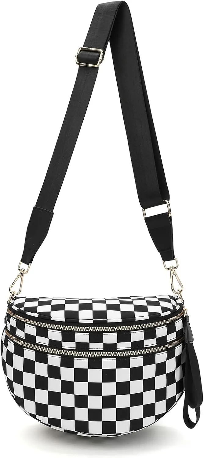 Checkered Crossbody Bag for Women Fanny Packs Shoulder Bum Bag Hobo Purses Handbags for Travel