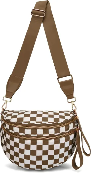 Checkered Crossbody Bag for Women Fanny Packs Shoulder Bum Bag Hobo Purses Handbags for Travel