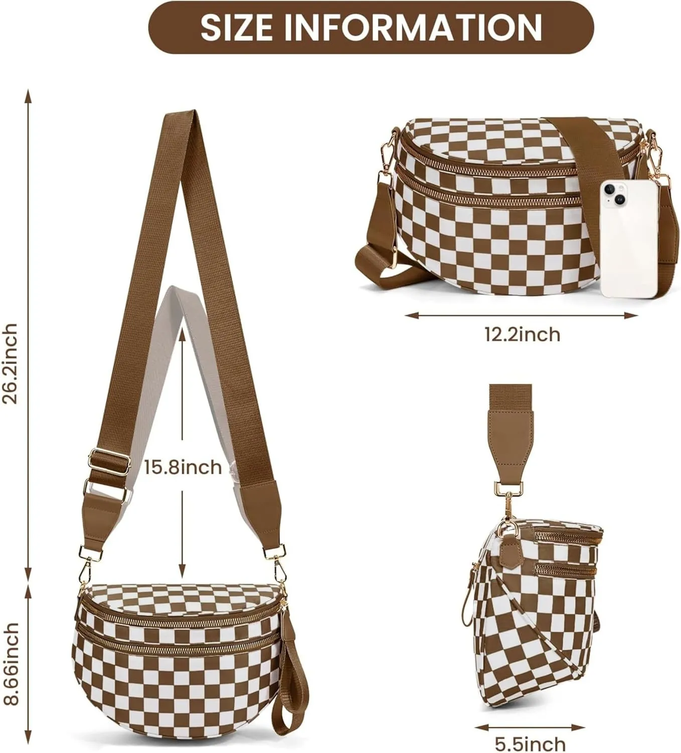 Checkered Crossbody Bag for Women Fanny Packs Shoulder Bum Bag Hobo Purses Handbags for Travel