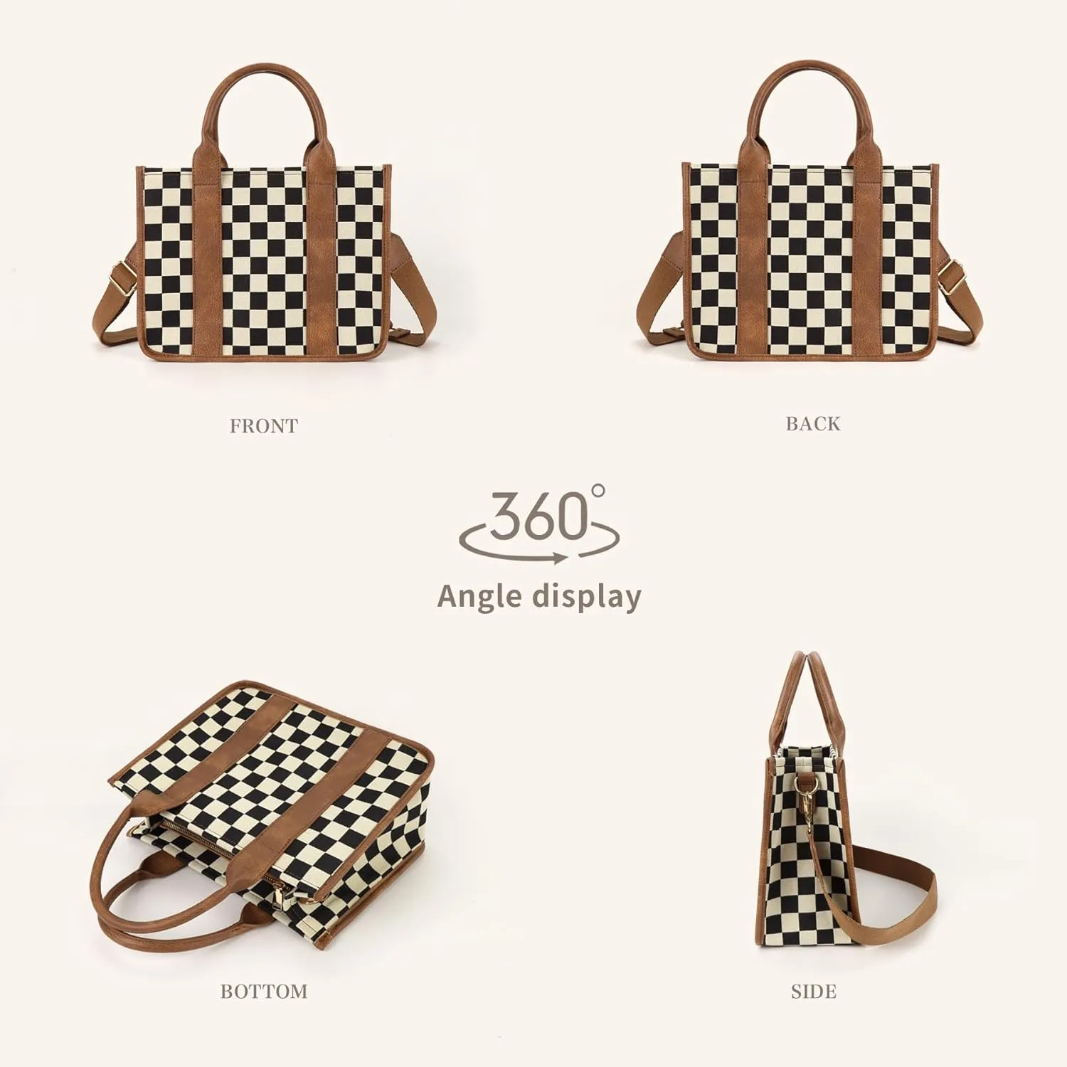 Checkered Purse,Canvas Tote Bag Checkered Crossbody Bag for Women Black and White Slouchy Shoulder Bag for Work/Travel
