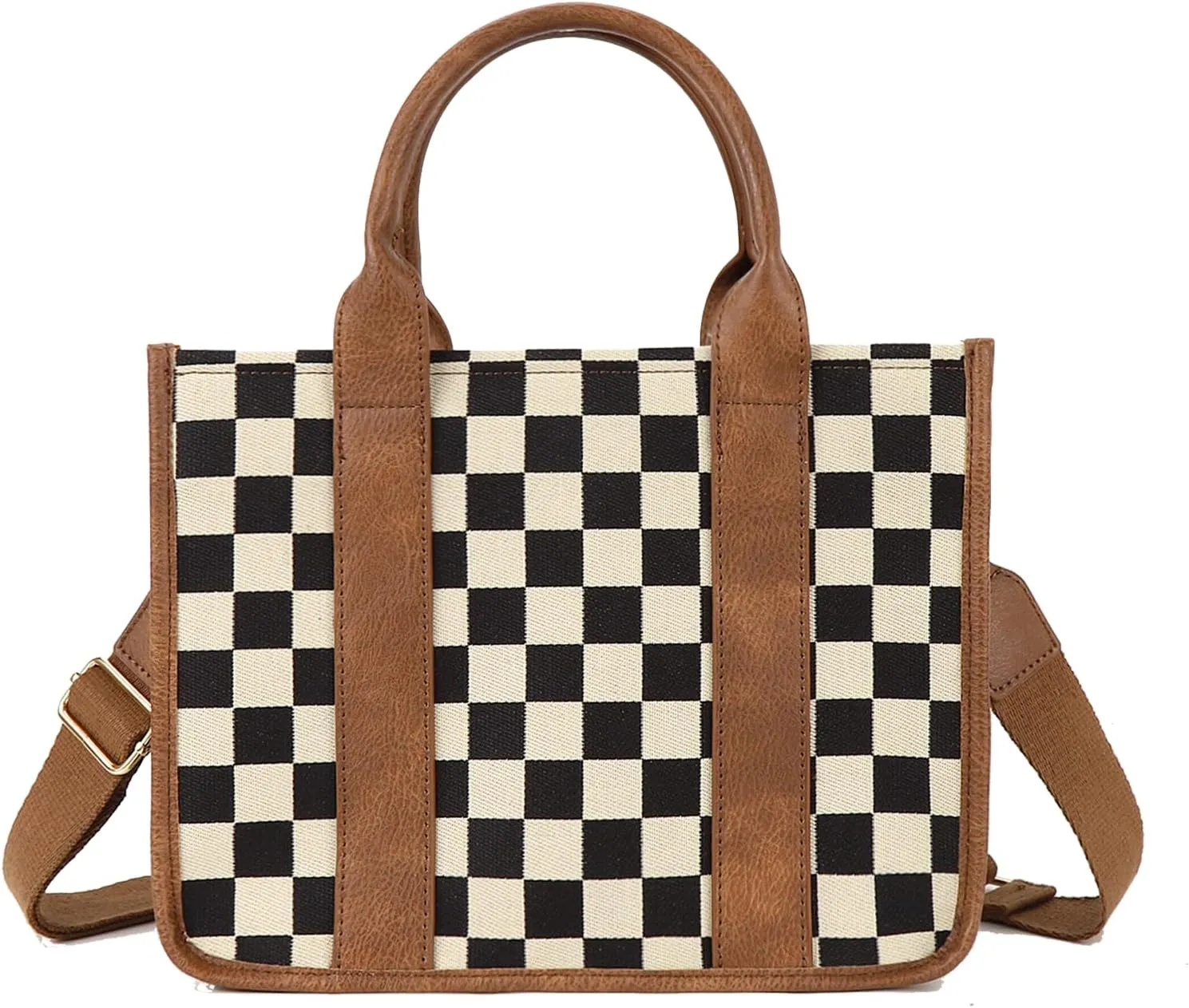 Checkered Purse,Canvas Tote Bag Checkered Crossbody Bag for Women Black and White Slouchy Shoulder Bag for Work/Travel