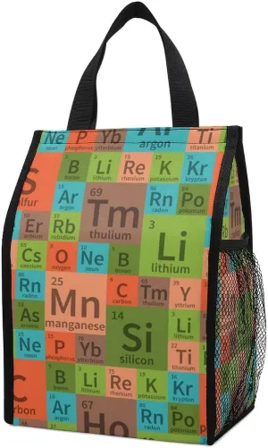 Chemical Periodic Table Insulated Lunch Bag Reusable Lunch Box Container Foldable Meal Tote Bags for Office Work Beach Travel
