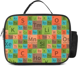 Chemical Periodic Table Insulated Lunch Bag Reusable Lunch Box Polyester Thermal Meal Pack with Detachable Handle