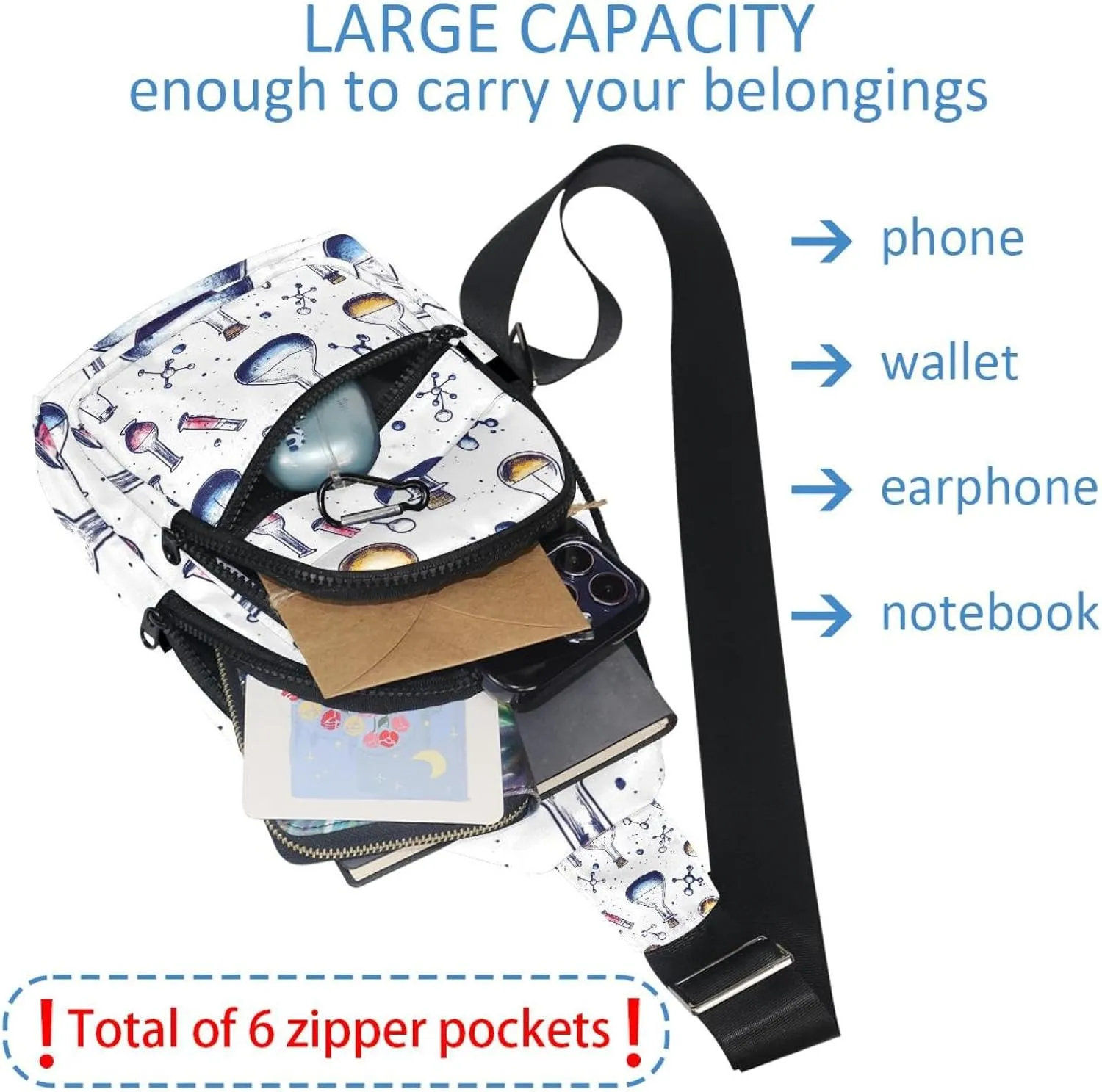 Chemistry Crossbody Bag with Adjustable Shoulder Strap, Shoulder Bag for Men and Women Sling Backpack for Travel, Cycling, Work, Sport