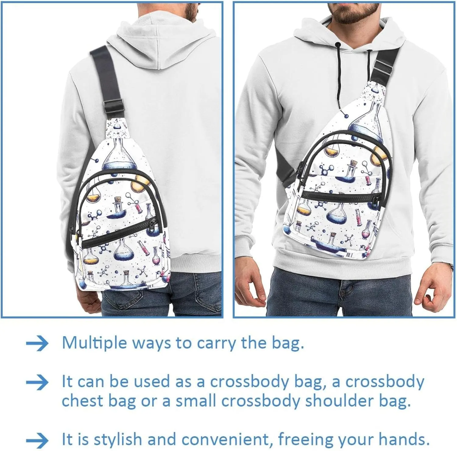 Chemistry Crossbody Bag with Adjustable Shoulder Strap, Shoulder Bag for Men and Women Sling Backpack for Travel, Cycling, Work, Sport