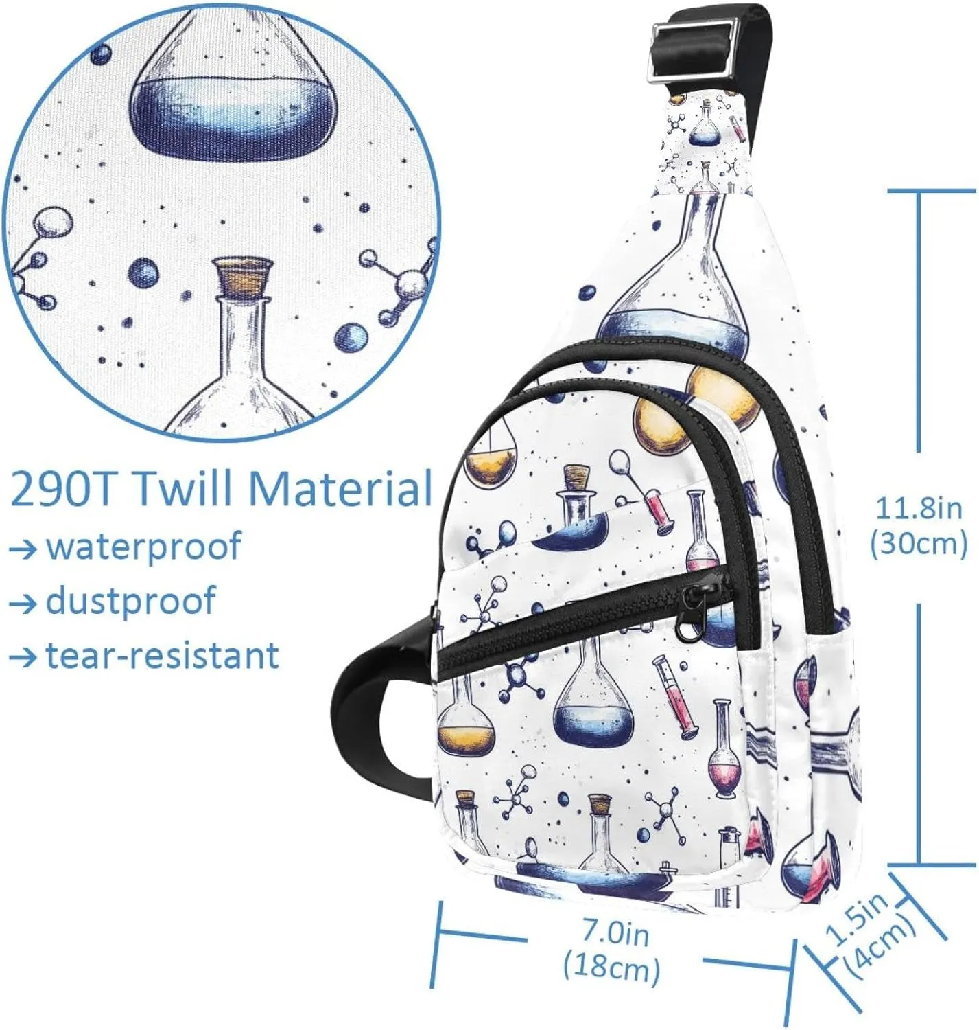 Chemistry Crossbody Bag with Adjustable Shoulder Strap, Shoulder Bag for Men and Women Sling Backpack for Travel, Cycling, Work, Sport