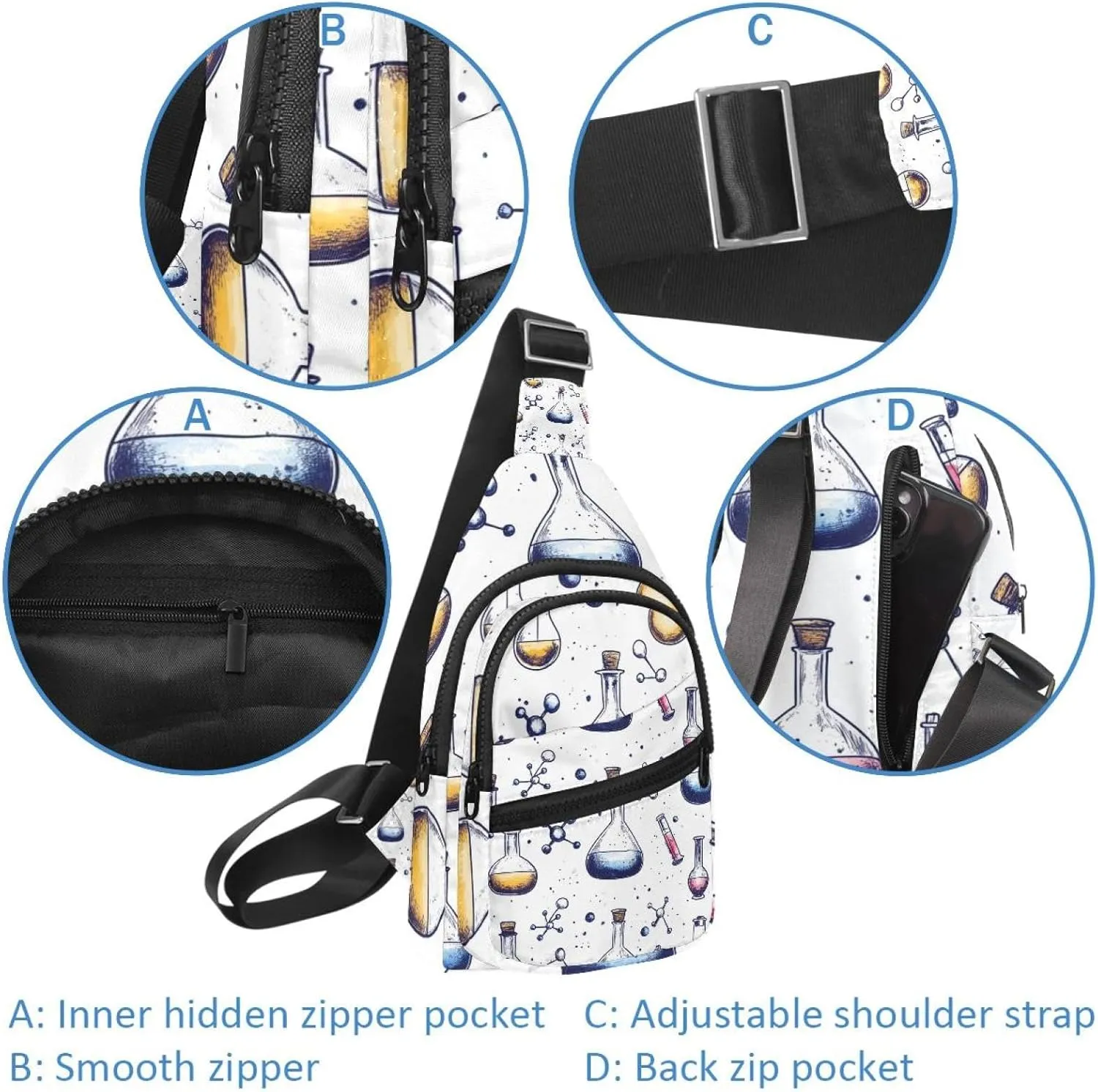 Chemistry Crossbody Bag with Adjustable Shoulder Strap, Shoulder Bag for Men and Women Sling Backpack for Travel, Cycling, Work, Sport