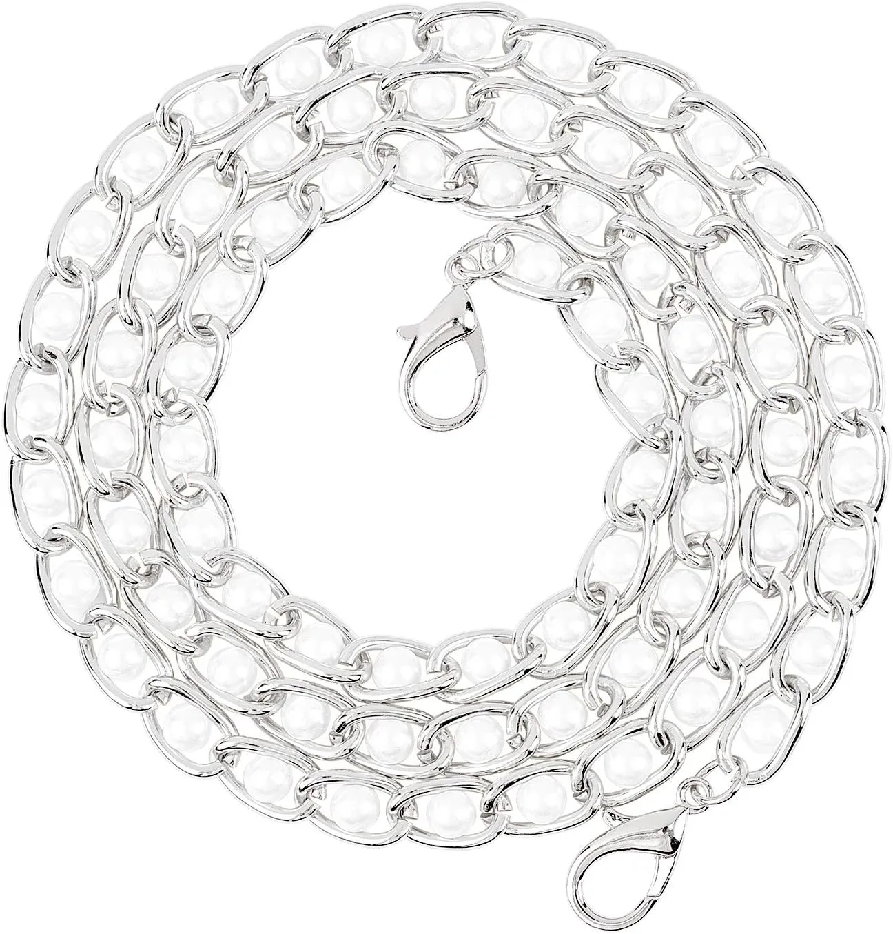 CHGCRAFT 47.2 inch 2 Pcs Chain Strap Aluminium Plastic Imitation Pearl Chain Strap Handbag Chains Accessories Purse Clutches for DIY Metal Shoulder Cross Body Bag Hand Bag Purse Replacement Platinum