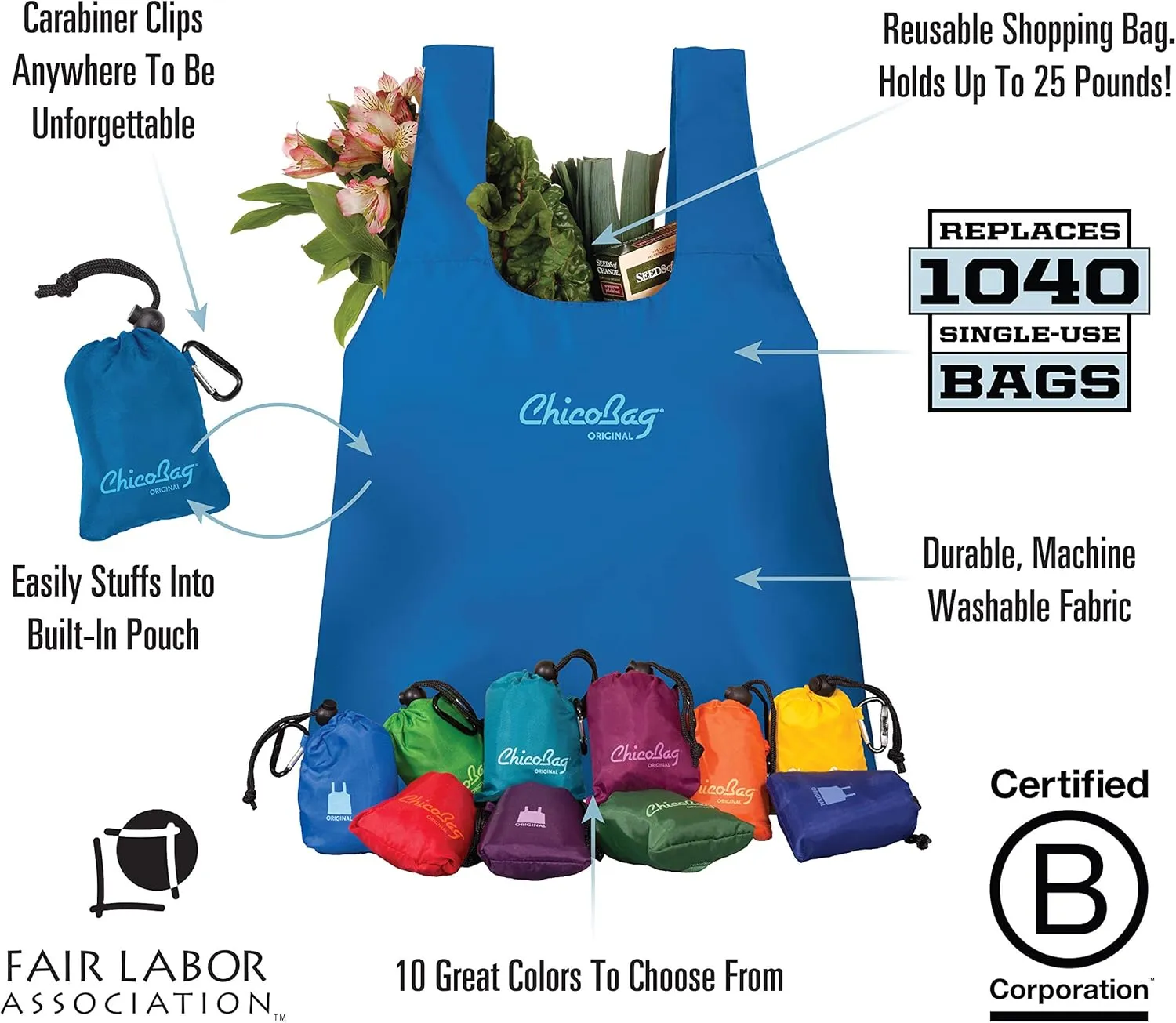 ChicoBag® Original Compact Reusable Grocery Bag, Eco-Friendly