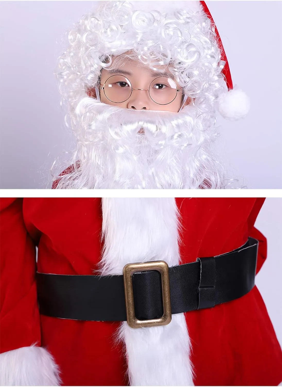 Children's Deluxe Santa Suit Christmas Costume，Kids Christmas Halloween Costume Cosplay Set of 10 Pcs