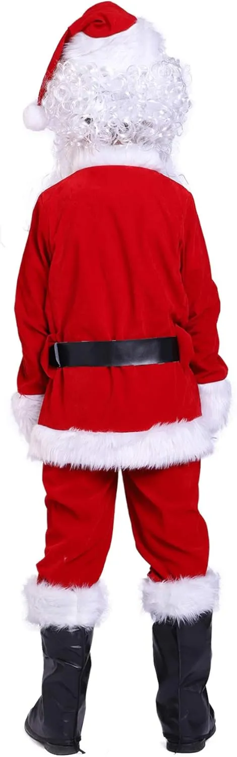 Children's Deluxe Santa Suit Christmas Costume，Kids Christmas Halloween Costume Cosplay Set of 10 Pcs