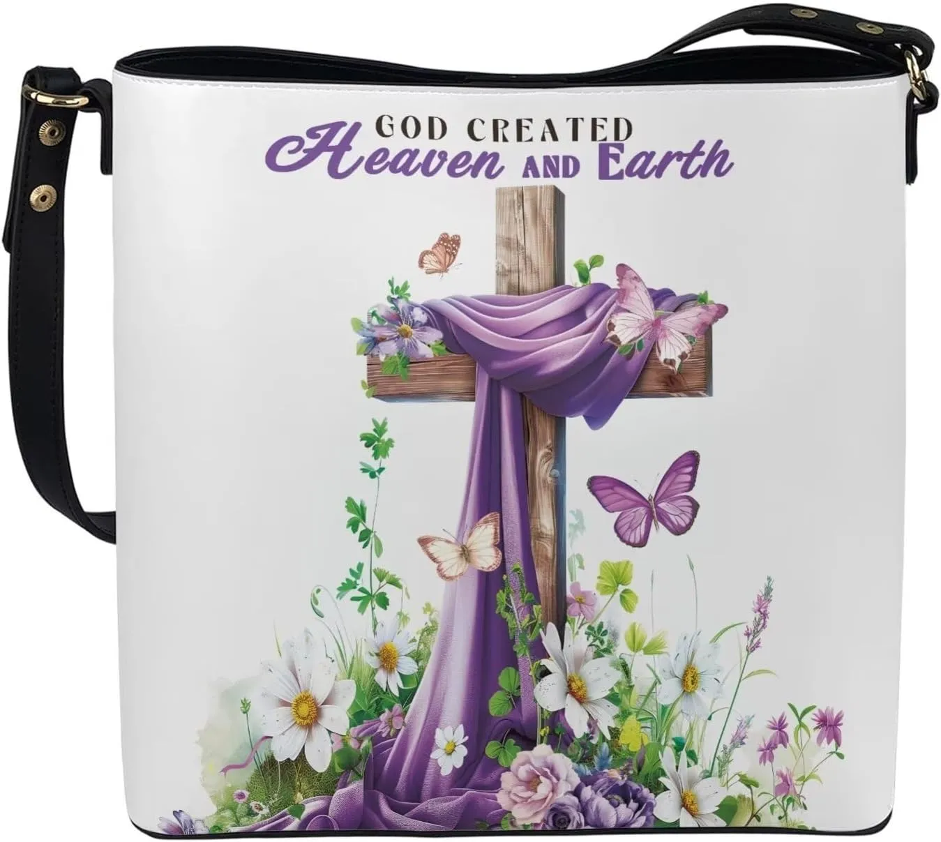 Christian Tote Bags for Women, God Quotes Leather Handbags Bucket Bags, PU Leather Bible Church Bag Satchel Hobo