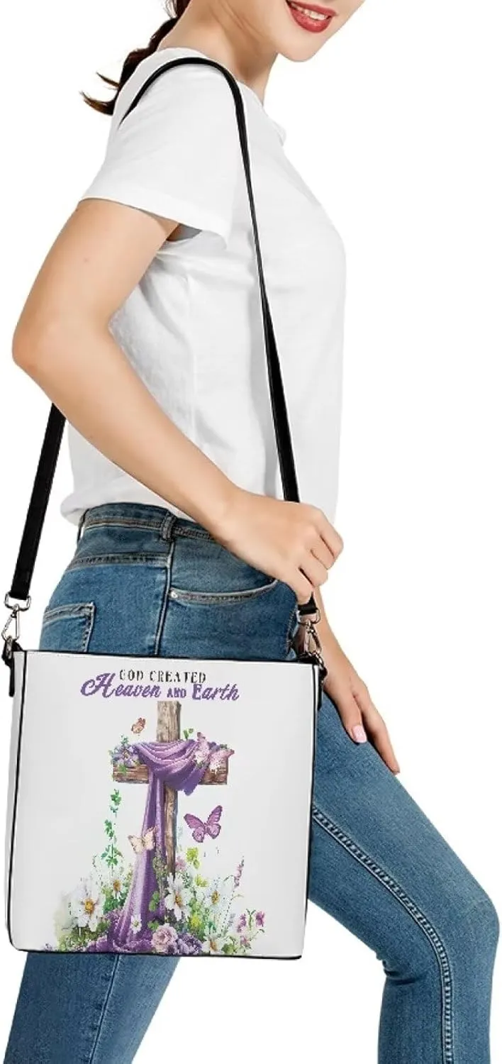 Christian Tote Bags for Women, God Quotes Leather Handbags Bucket Bags, PU Leather Bible Church Bag Satchel Hobo