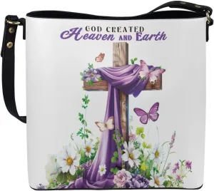 Christian Tote Bags for Women, God Quotes Leather Handbags Bucket Bags, PU Leather Bible Church Bag Satchel Hobo