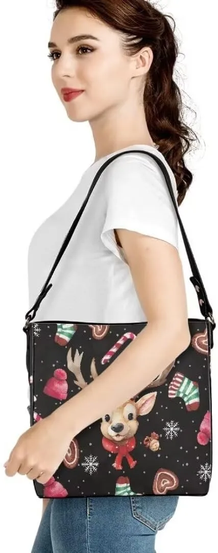 Christmas Large Leather Tote Bags for Women Lady Soft Bucket Bag Trendy Shoulder Bucket Womens Purses and Handbags