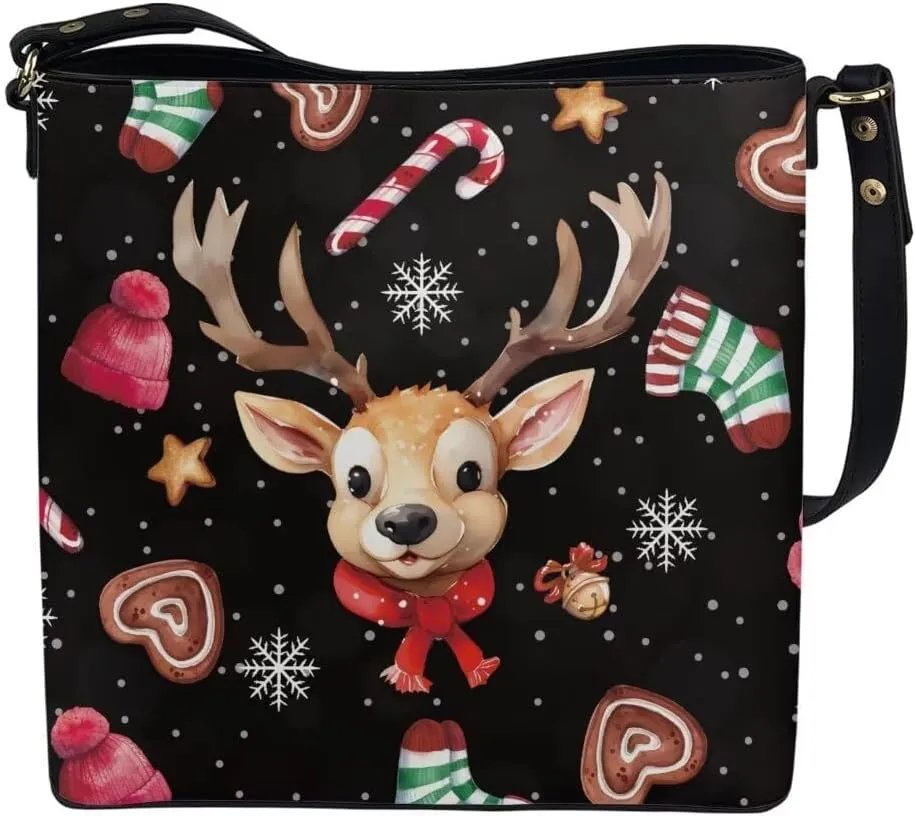 Christmas Large Leather Tote Bags for Women Lady Soft Bucket Bag Trendy Shoulder Bucket Womens Purses and Handbags