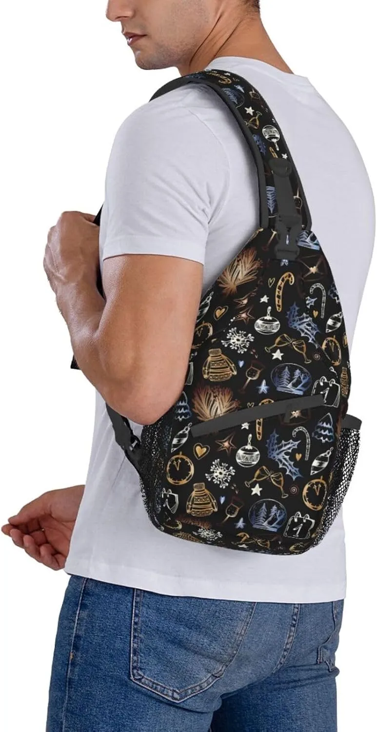 Christmas Print Sling Bag for Men Women Crossbody Sling Backpack Travel Hiking Daypack Shoulder Chest Bag with Adjustable Strap