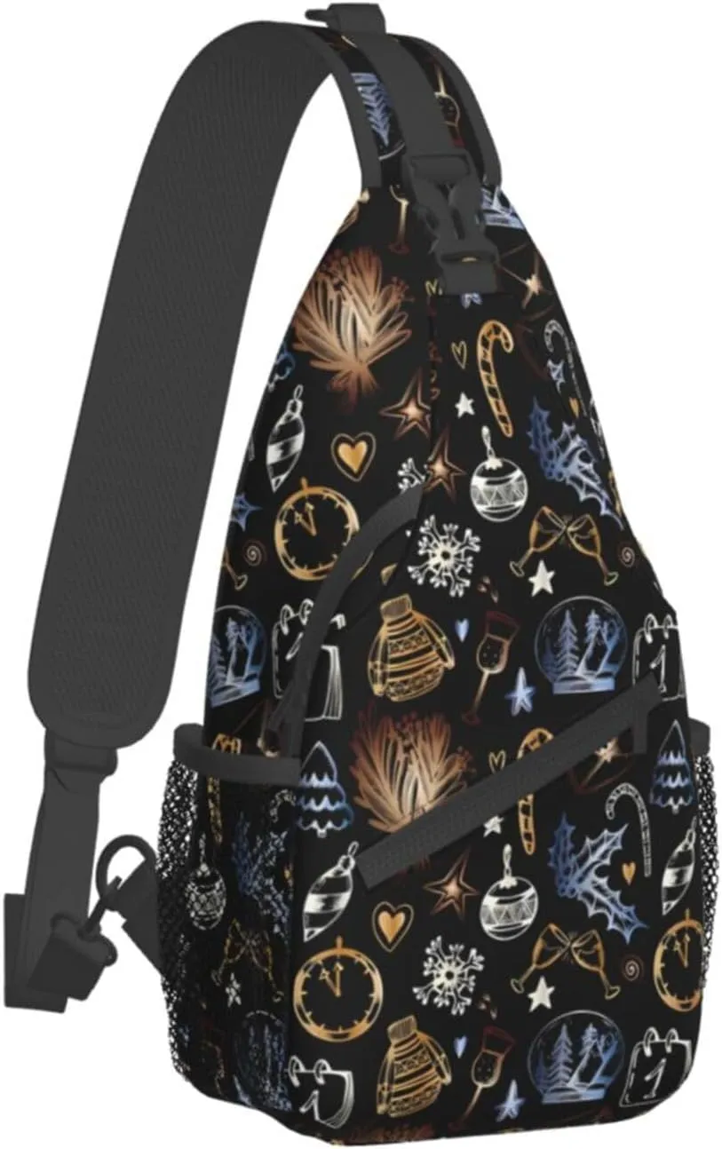 Christmas Print Sling Bag for Men Women Crossbody Sling Backpack Travel Hiking Daypack Shoulder Chest Bag with Adjustable Strap